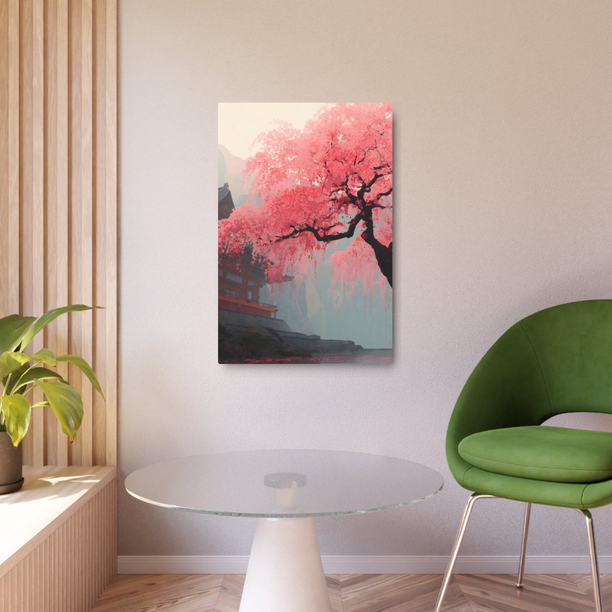 Cherry Blossom Metal Art Sign – Pink Sakura Landscape Wall Décor