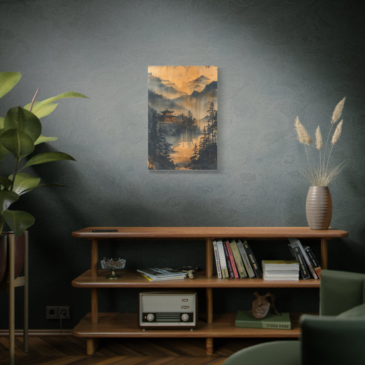 Golden Mist Mountain Landscape Canvas — Asian Pagoda Wall Art - The Art Hub