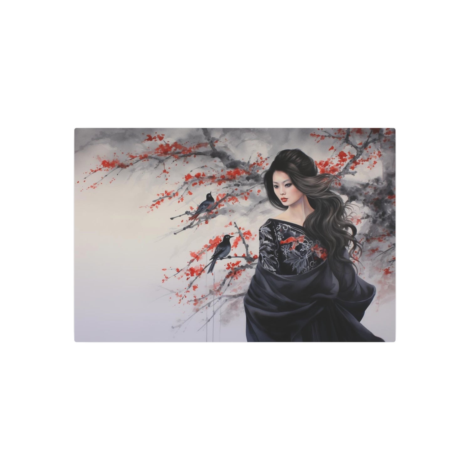 Metal Art Geisha with Sakura & Crows Wall Decor - The Art Hub