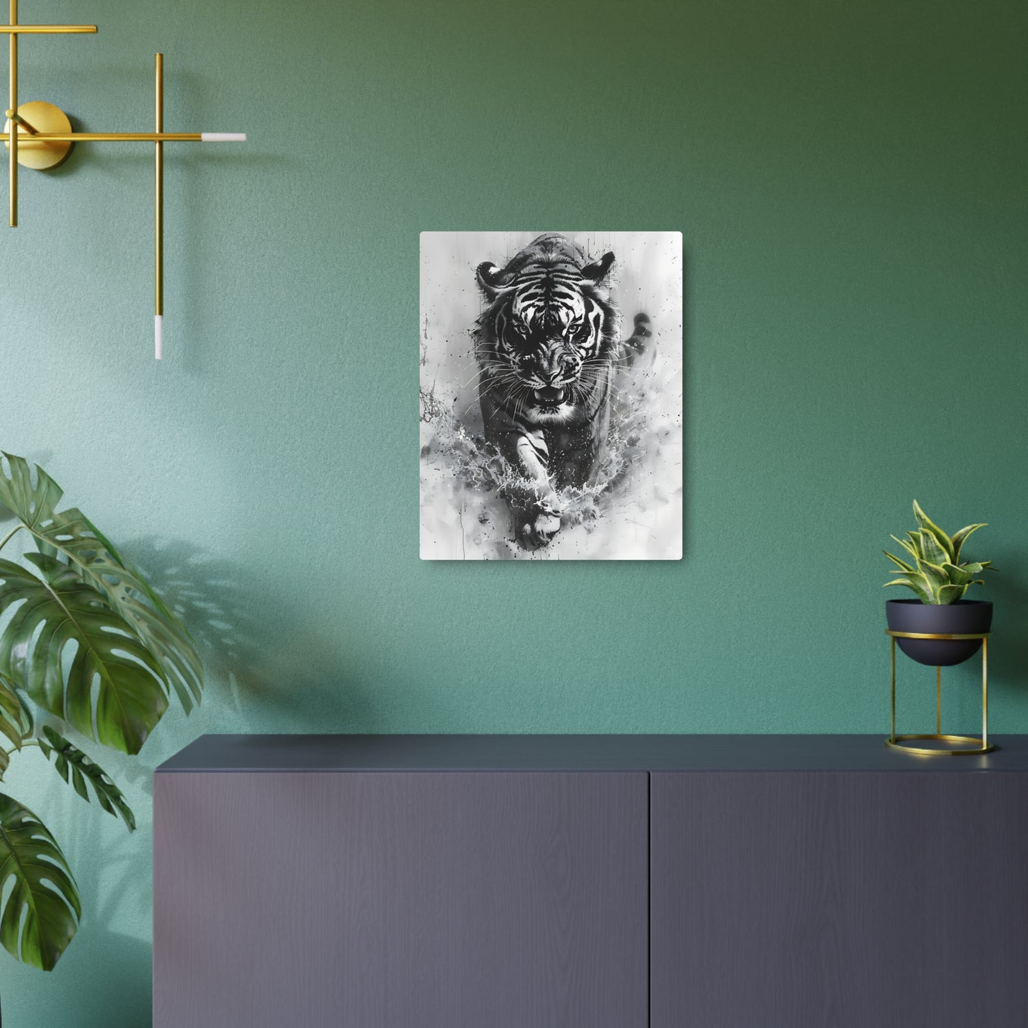 Tiger Metal Art — Dramatic Black & White Running Tiger Wall Decor - The Art Hub