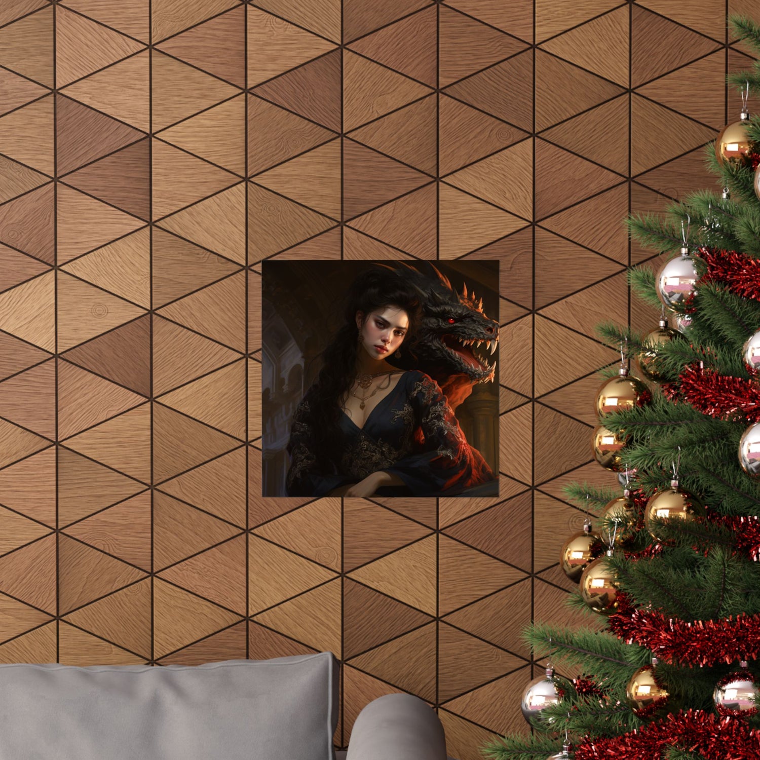 Fantasy Portrait Poster — Dark Sorceress with Dragon Matte Vertical Print - The Art Hub