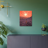 Sunset Meadow Metal Art — Girl Walking Through Lavender Field Wall Decor - The Art Hub
