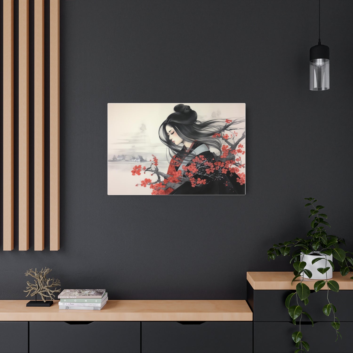 Metal Art Asian Woman with Cherry Blossoms Decorative Wall Art - The Art Hub