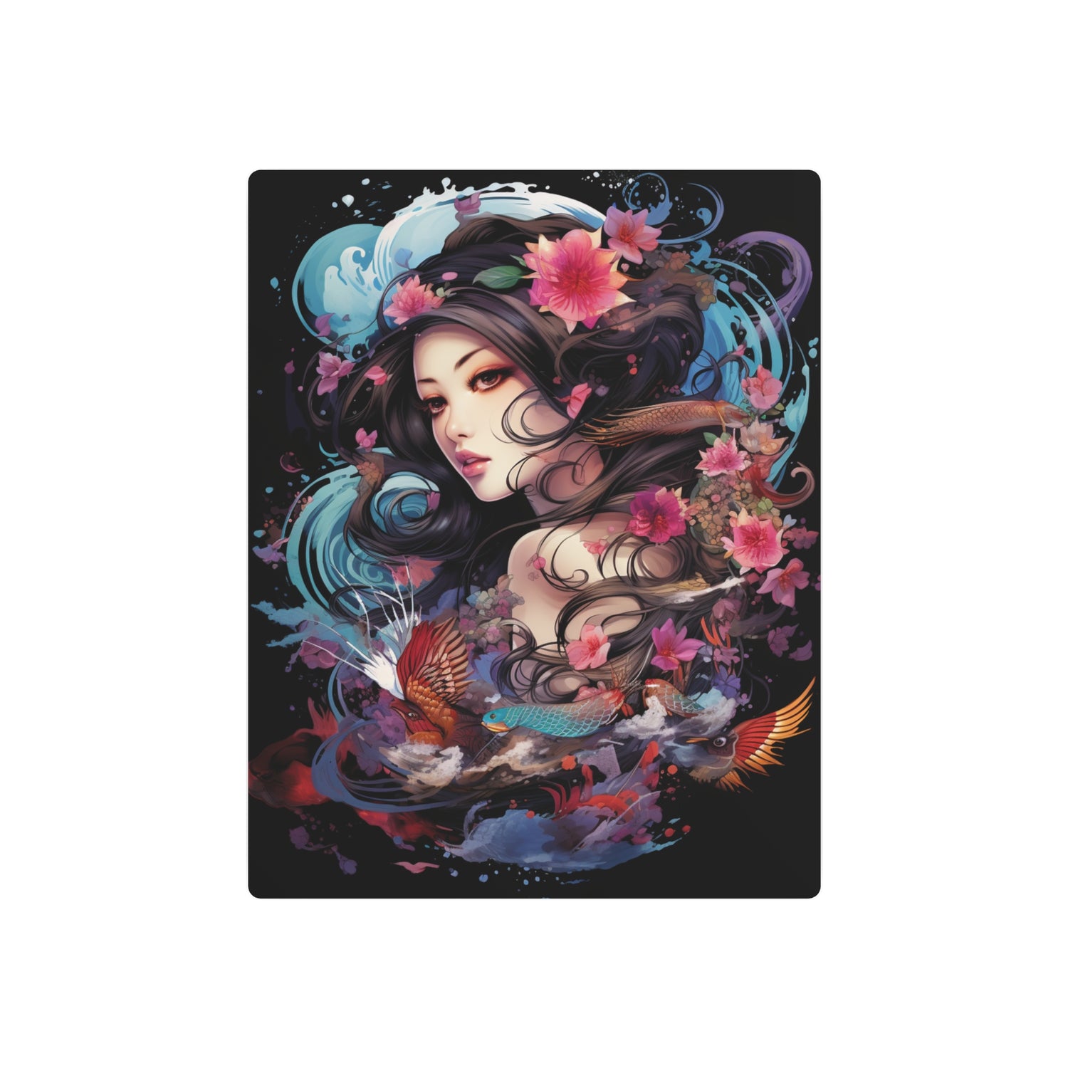 Japanese Floral Portrait Metal Art – Decorative Wall Plaque - The Art Hub