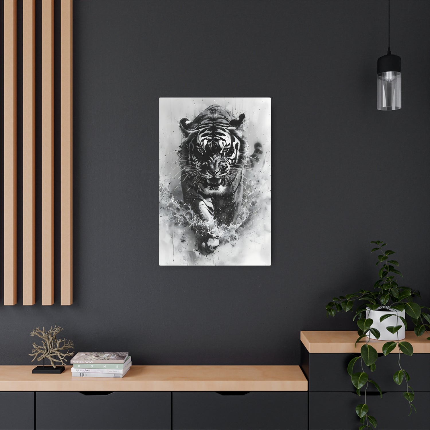 Tiger Metal Art — Dramatic Black & White Running Tiger Wall Decor - The Art Hub
