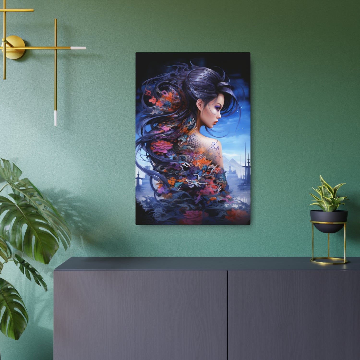 Metal Art — Ethereal Asian Fantasy Woman Wall Decor (Koi & Dragon Tattoo) - The Art Hub
