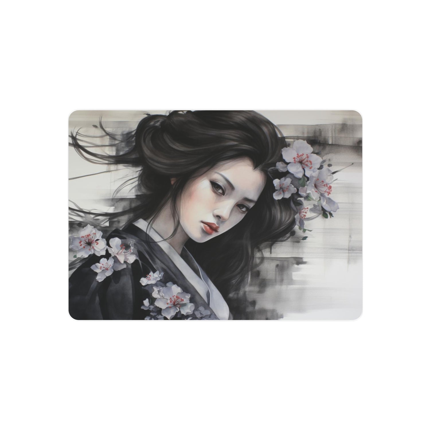 Metal Art Elegant Geisha Portrait Wall Decor with Cherry Blossoms - The Art Hub