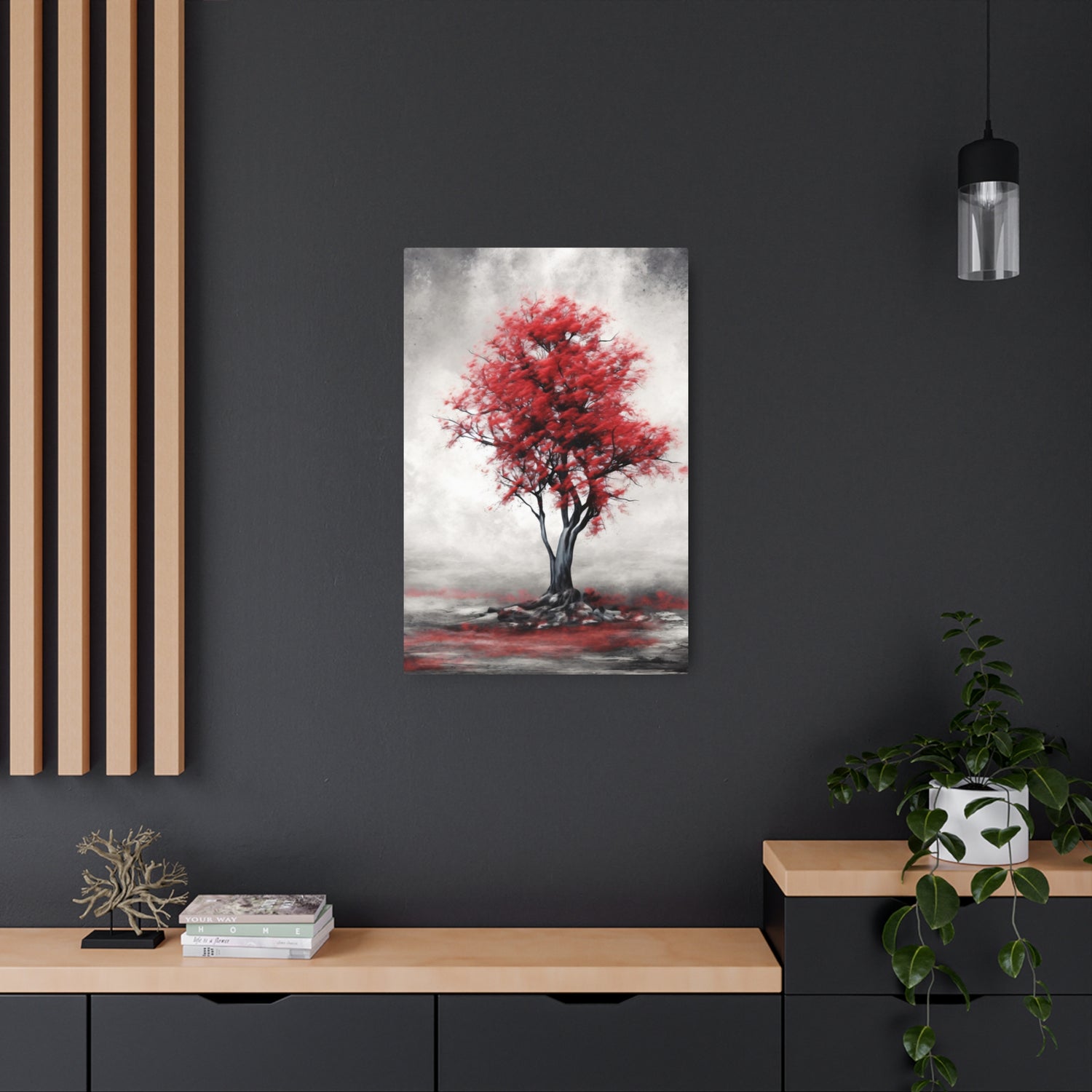 Red Tree Metal Art Sign Modern Abstract Wall Decor - The Art Hub