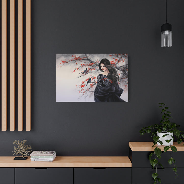 Metal Art Geisha with Sakura & Crows Wall Decor - The Art Hub