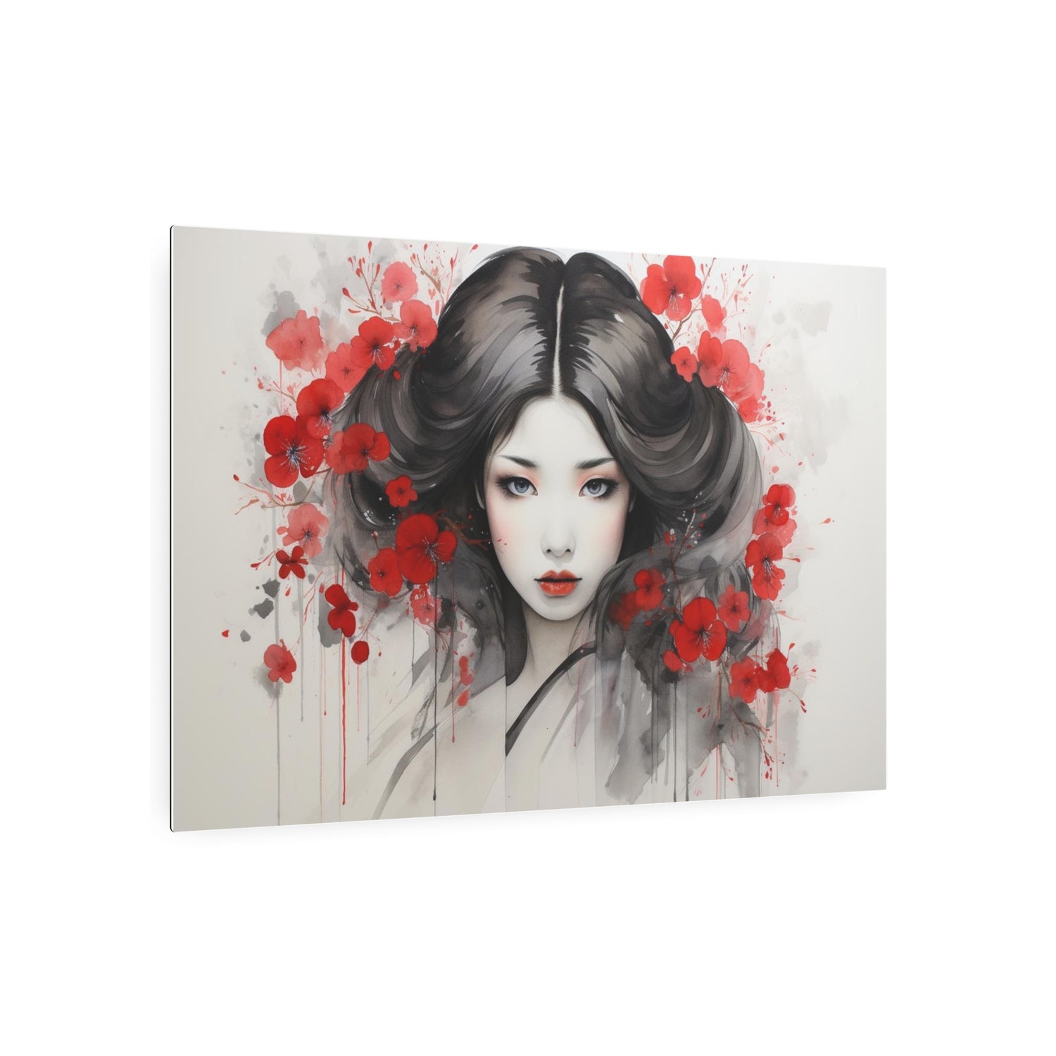 Metal Art Ethereal Geisha Portrait with Red Poppies  Japanese-Inspired Wall Decor - The Art Hub