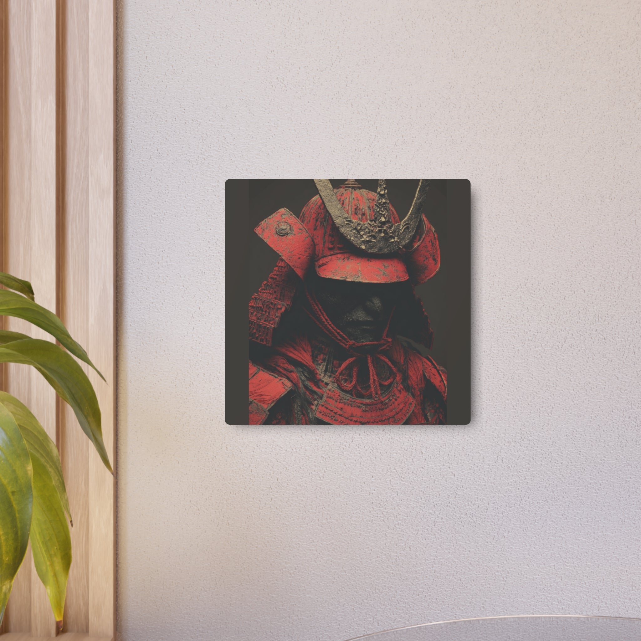 Samurai Helmet Metal Art Sign — Dark Red Warrior Wall Decor