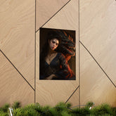 Fantasy Portrait Poster — Dark Sorceress with Dragon Matte Vertical Print - The Art Hub