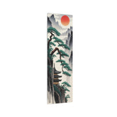 Japanese Mountain Pagoda with Pine Trees and Red Sun Wall Decor - The Art Hub