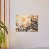 Japanese Landscape Metal Art Orange Sun & Bonsai Trees Wall Decor - The Art Hub