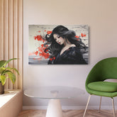 Metal Art Elegant Geisha Portrait Wall Art with Red Poppies | Asian-Inspired Decorative Metal Art - The Art Hub