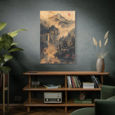 Zen Mountain Mist Canvas Art — Japanese Pagoda Landscape on Stretched Matte Canvas - The Art Hub