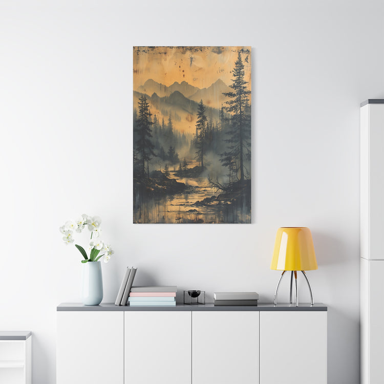 Mountain Mist Landscape Canvas Art— Rustic Pine Forest Wall Art - The Art Hub