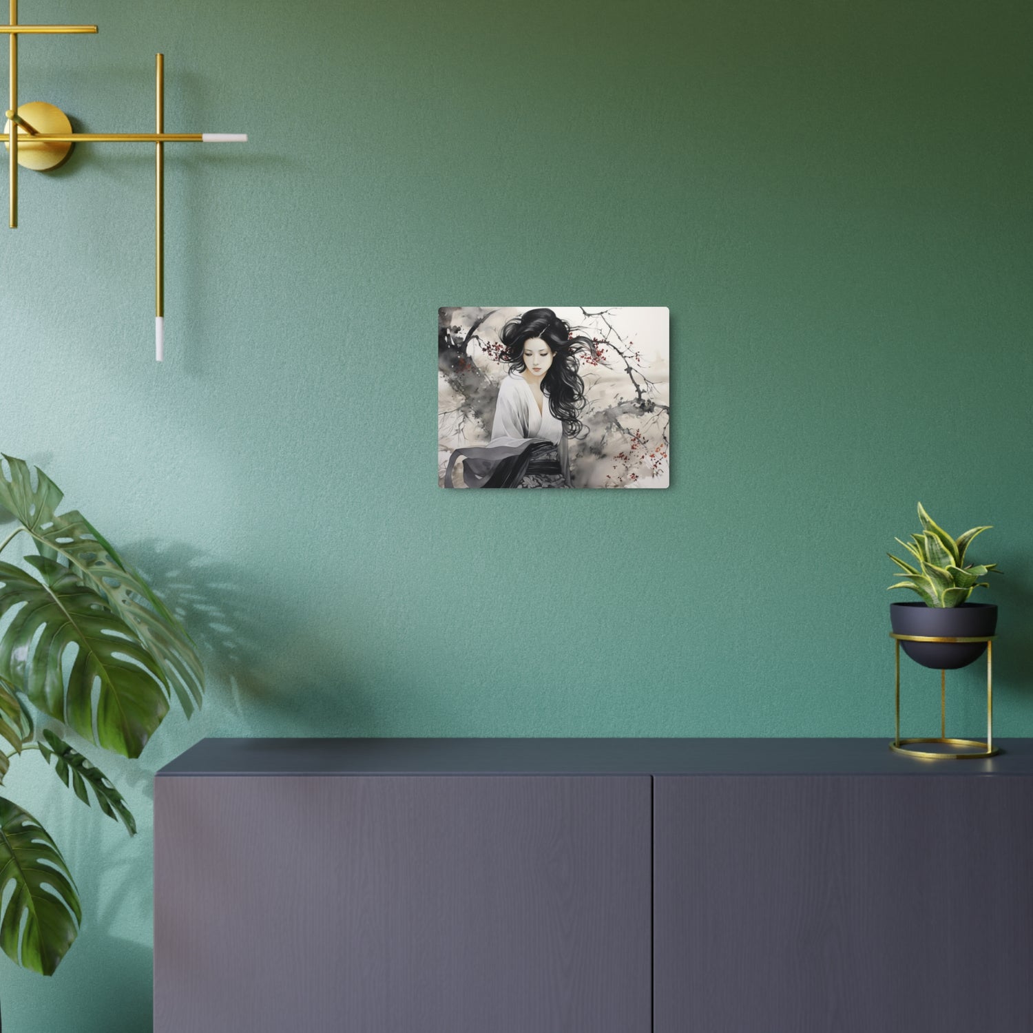 Asian Ink Painting Metal Art Serene Geisha Wall Decor - The Art Hub