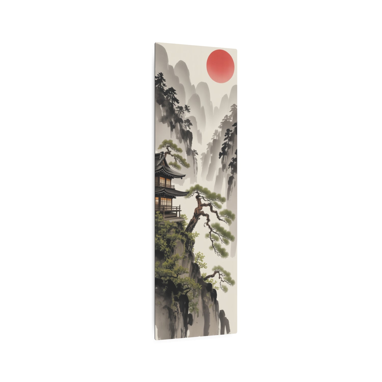 Zen Mountain Metal Art Japanese Landscape with Red Sun - The Art Hub