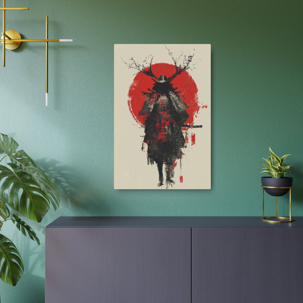 Samurai Metal Art Sign — Red Sun Warrior Wall Decor