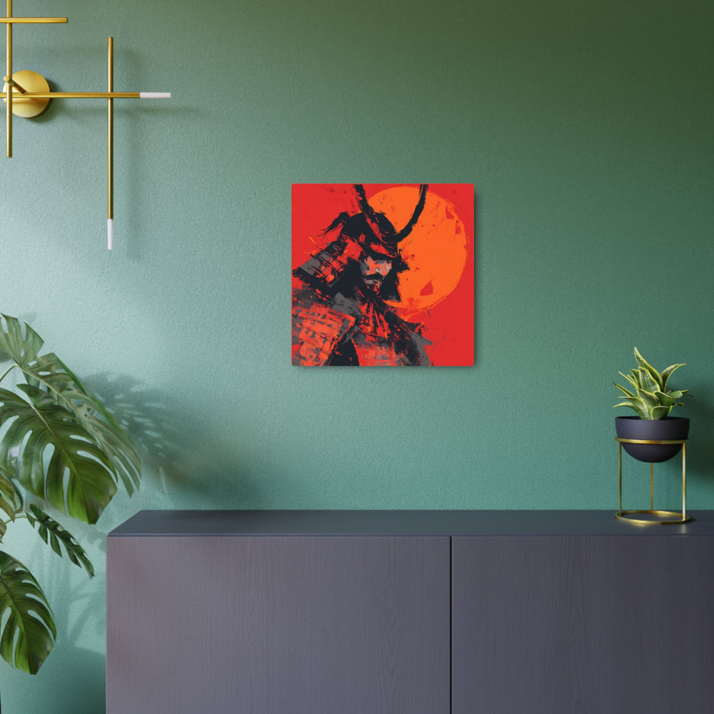 Samurai Moon Metal Art Sign — Red Warrior Wall Decor