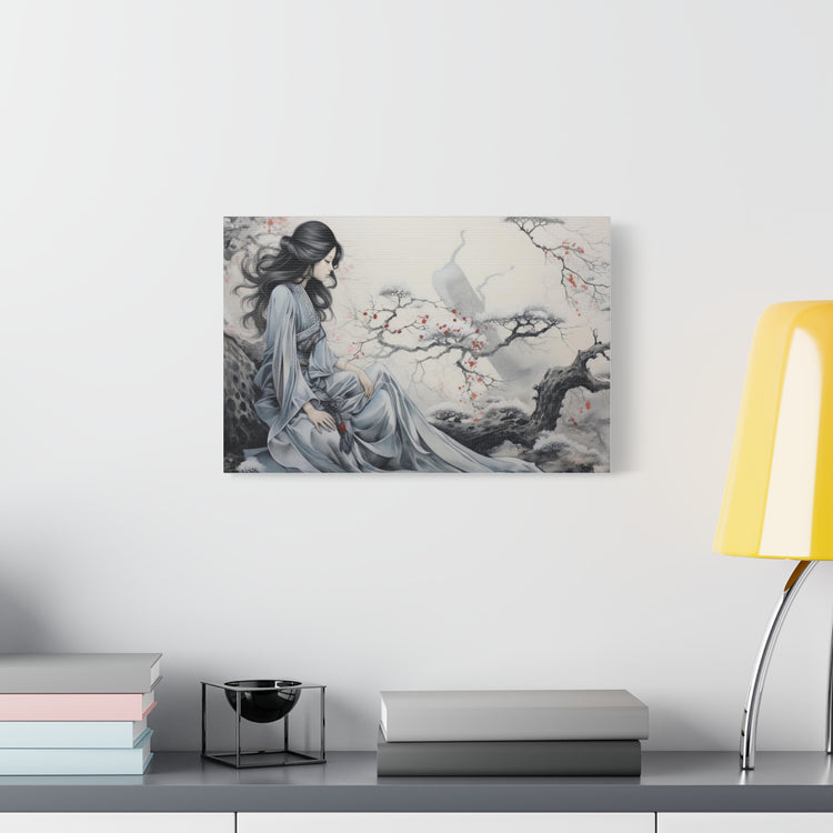 Canvas Wall Art Serene Geisha in Misty Cherry Blossom - The Art Hub