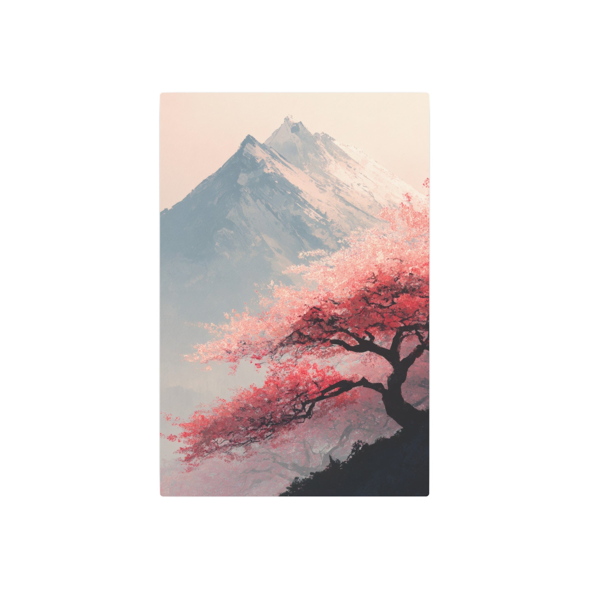 Metal Art Sign - Cherry Blossom Mountain Landscape Wall Decor