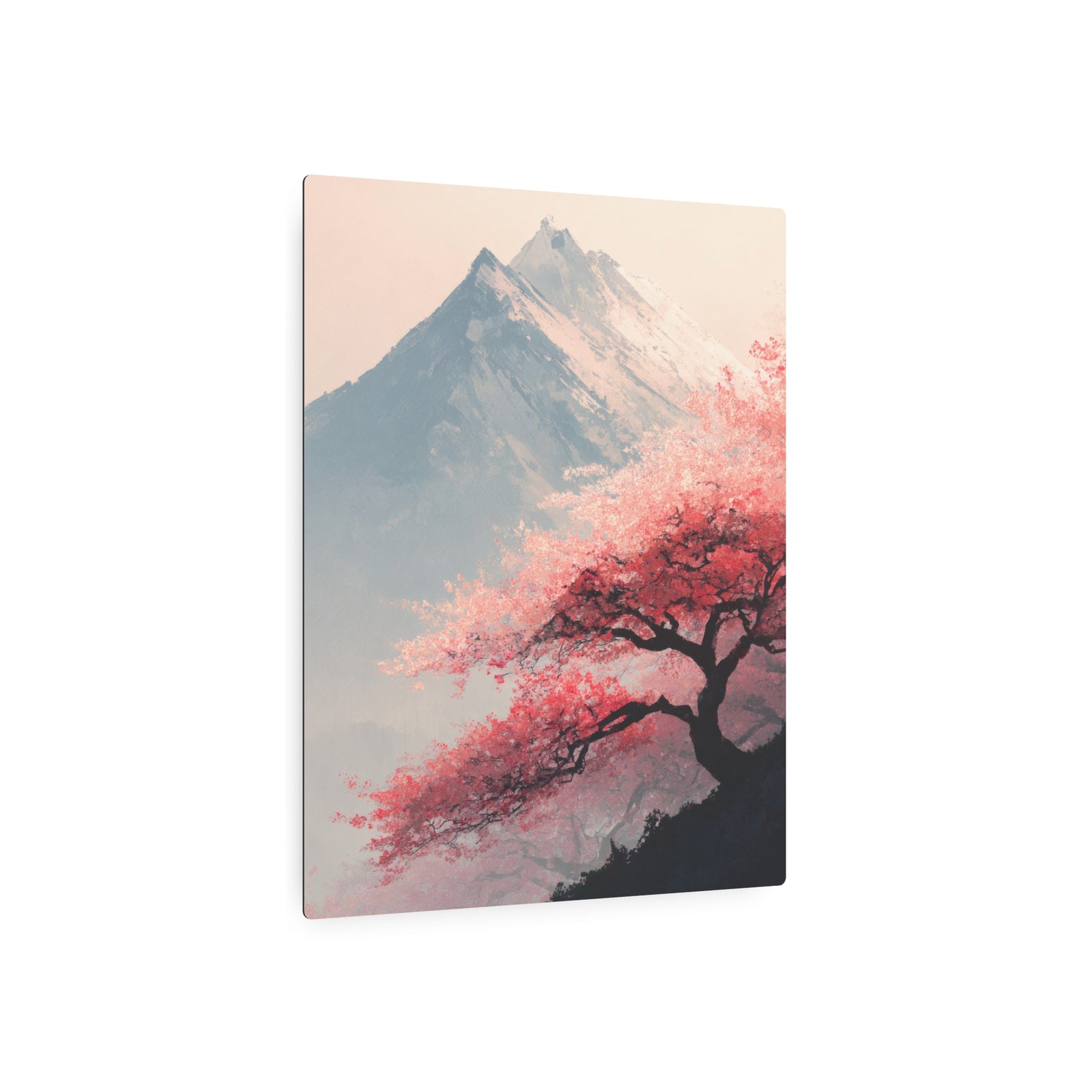 Metal Art Sign - Cherry Blossom Mountain Landscape Wall Decor - The Art Hub