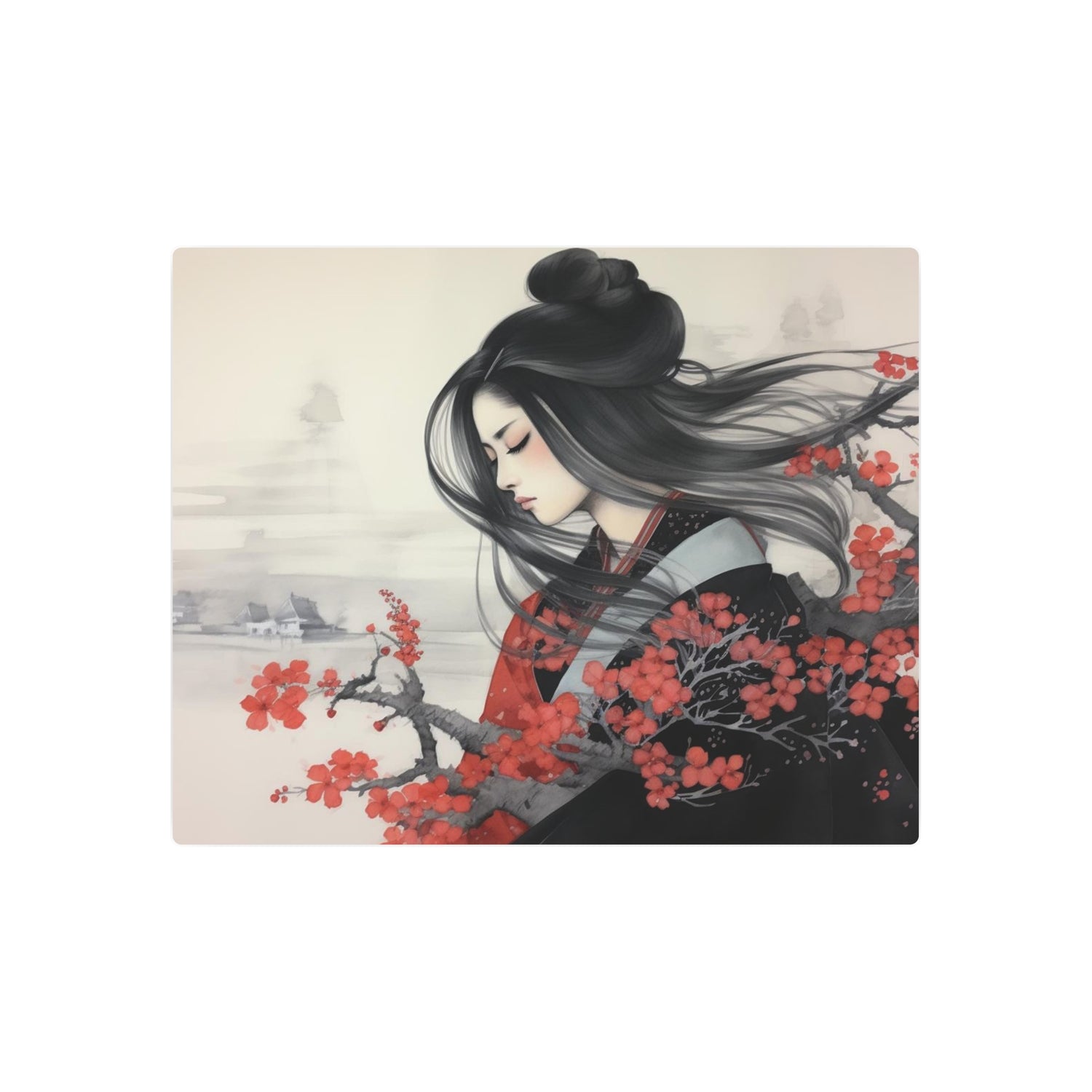 Metal Art Asian Woman with Cherry Blossoms Decorative Wall Art - The Art Hub