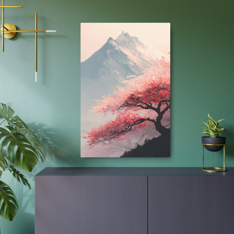 Metal Art Sign - Cherry Blossom Mountain Landscape Wall Decor - The Art Hub