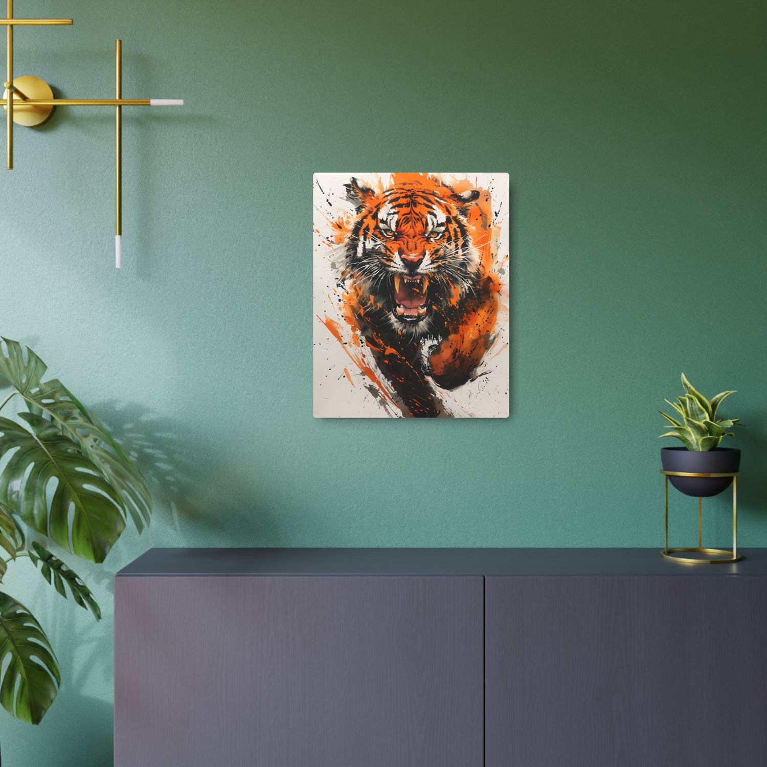 Roaring Tiger Metal Art Sign Vibrant Orange Wildlife Wall Decor - The Art Hub