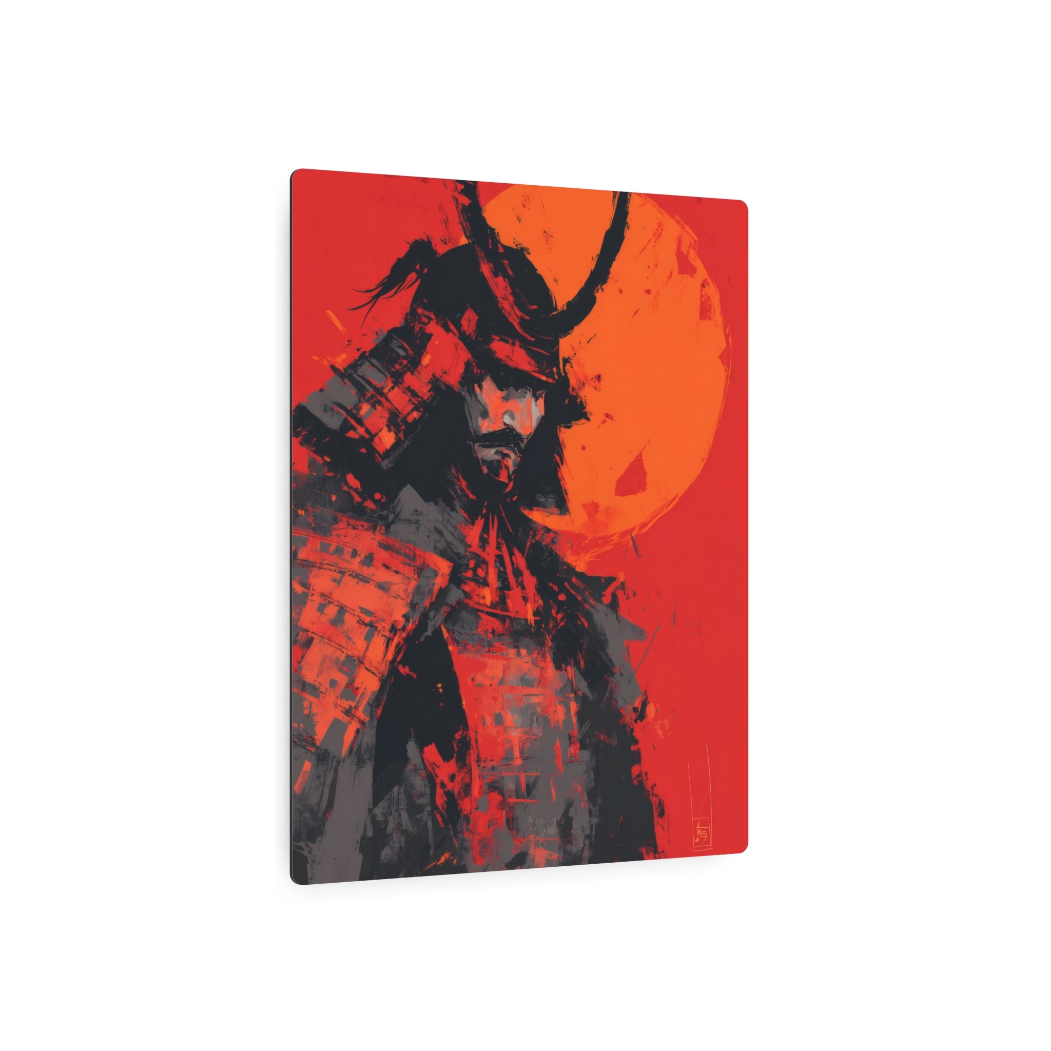 Samurai Moon Metal Art Sign — Red Warrior Wall Decor