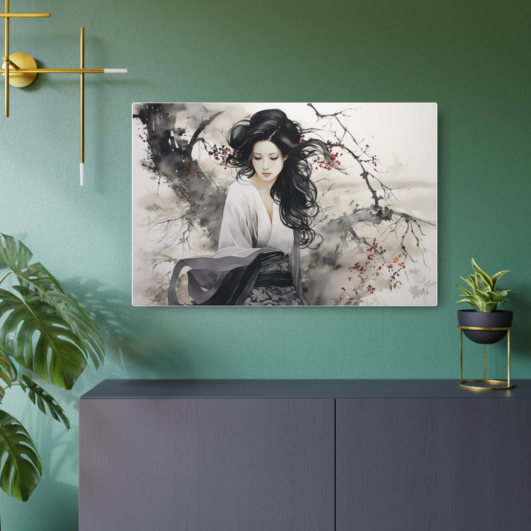 Asian Ink Painting Metal Art Serene Geisha Wall Decor - The Art Hub