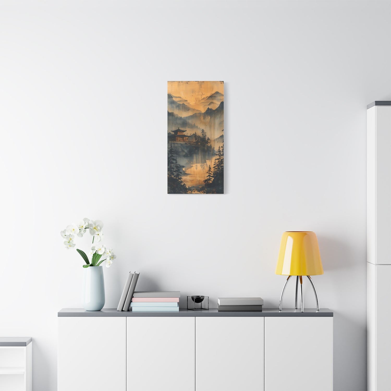 Golden Mist Mountain Landscape Canvas — Asian Pagoda Wall Art - The Art Hub