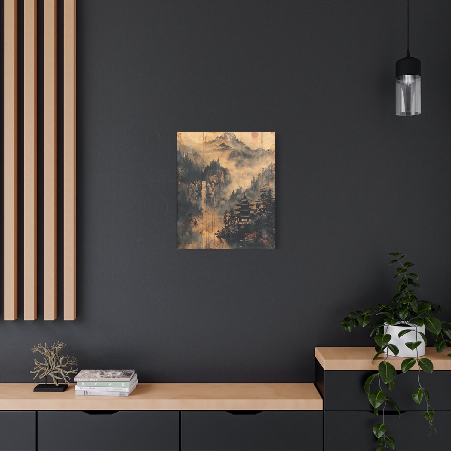 Zen Mountain Mist Canvas Art — Japanese Pagoda Landscape on Stretched Matte Canvas - The Art Hub