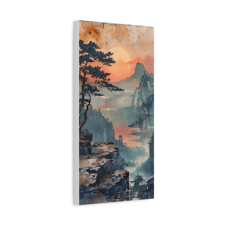 Sunset Mountain Landscape Canvas Print — Misty Pine Cliff Wall Art - The Art Hub