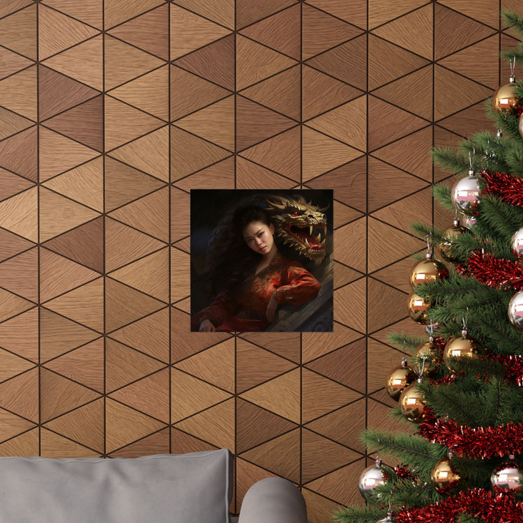 Matte Vertical Poster — Asian Warrior Woman with Dragon Art Print - The Art Hub