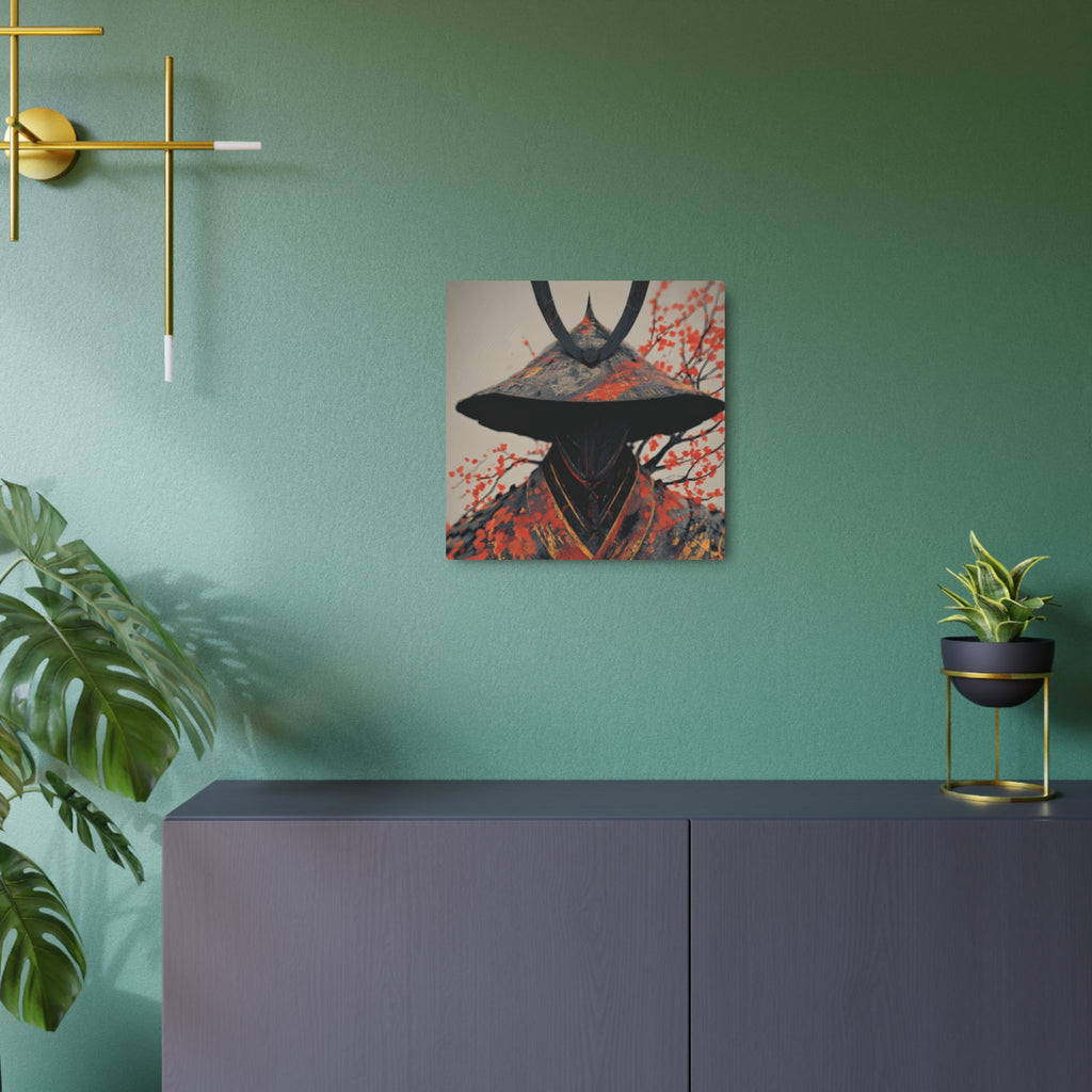 Metal Art Sign — Samurai Shadow with Autumn Maples