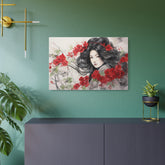 Metal Art Asian Woman with Red Blossoms Decorative Wall Art - The Art Hub