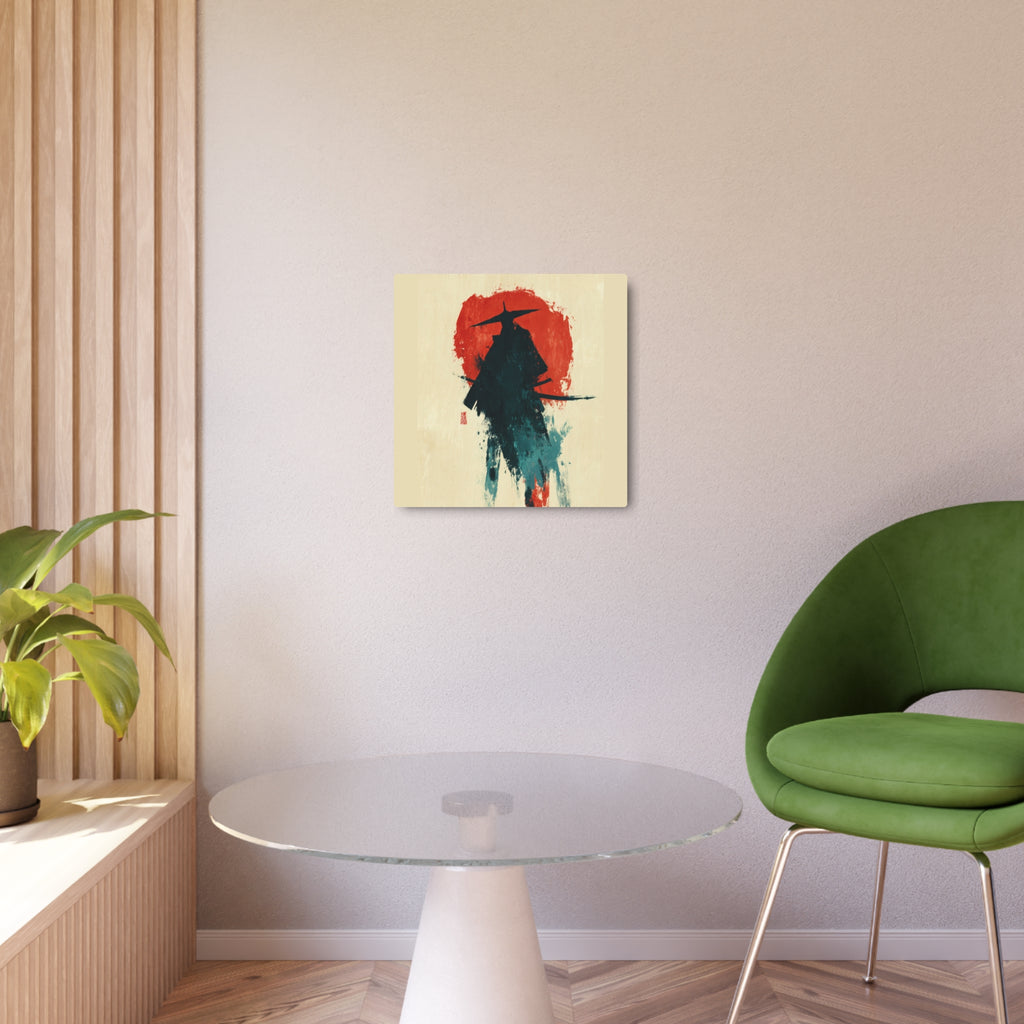 Samurai Silhouette Metal Art Sign — Japanese Ink Wash Wall Decor