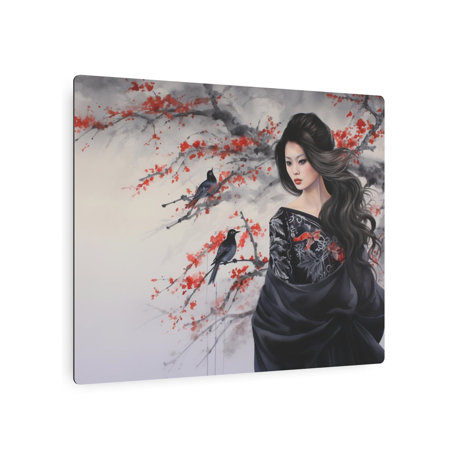 Metal Art Geisha with Sakura & Crows Wall Decor - The Art Hub