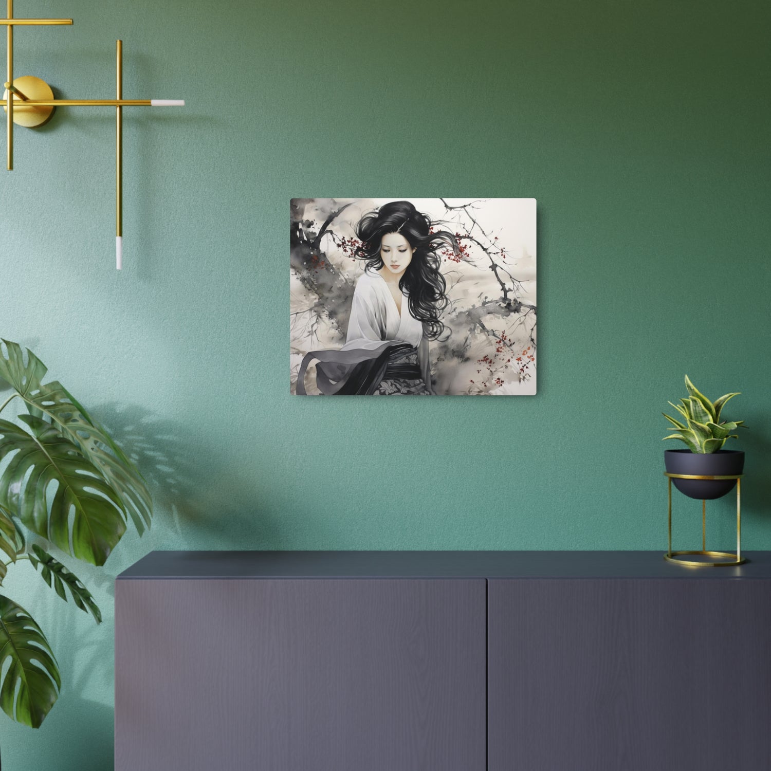 Asian Ink Painting Metal Art Serene Geisha Wall Decor - The Art Hub