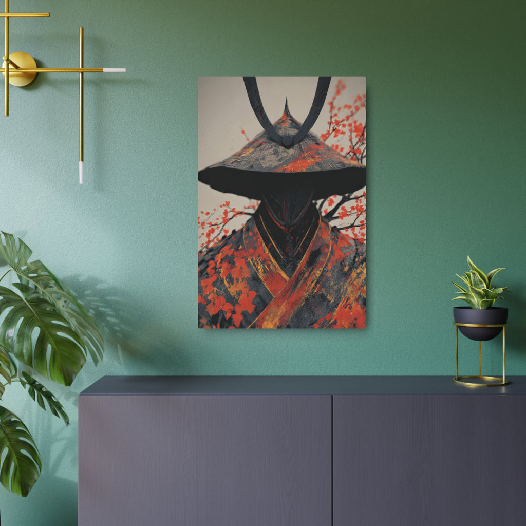 Metal Art Sign — Samurai Shadow with Autumn Maples