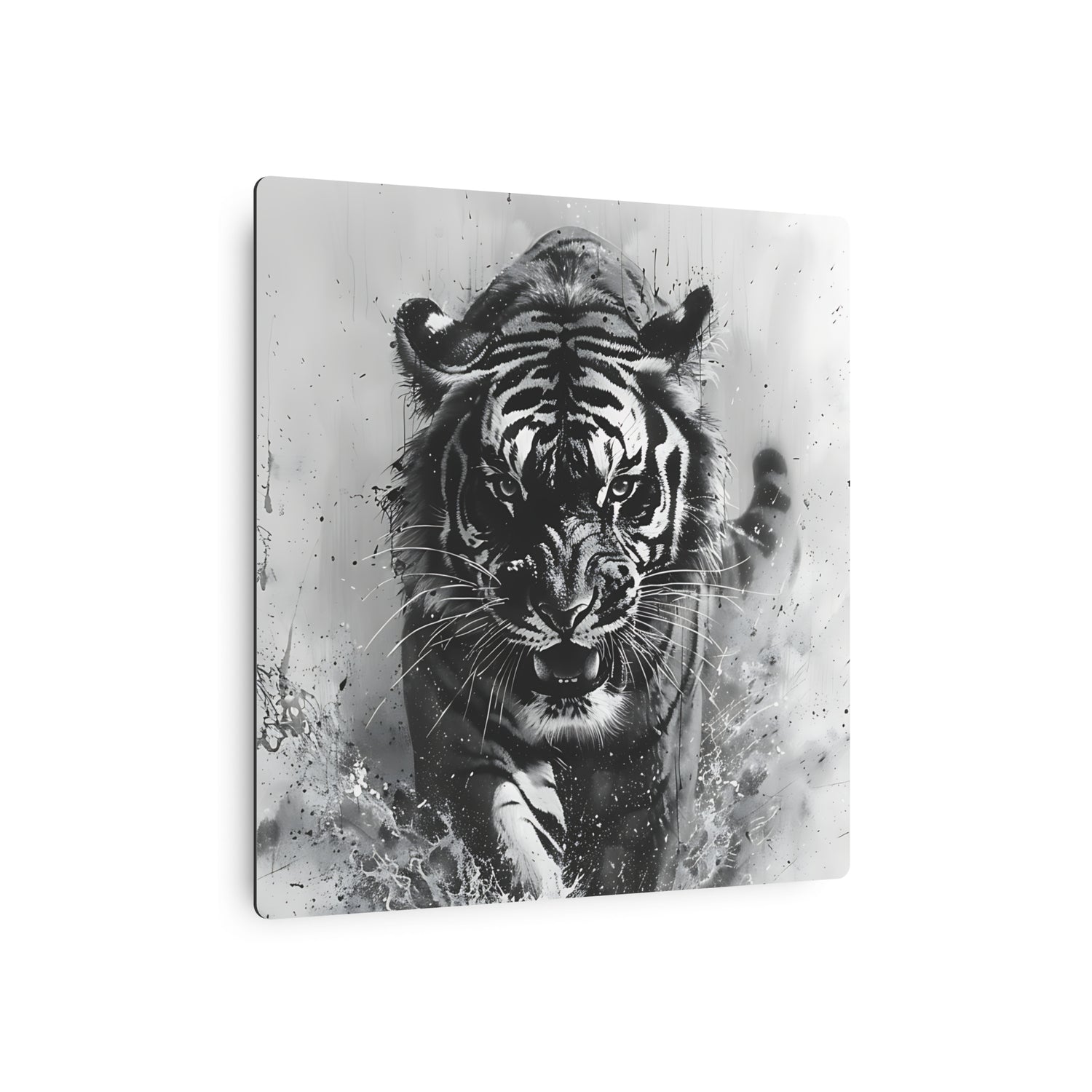 Tiger Metal Art — Dramatic Black & White Running Tiger Wall Decor - The Art Hub