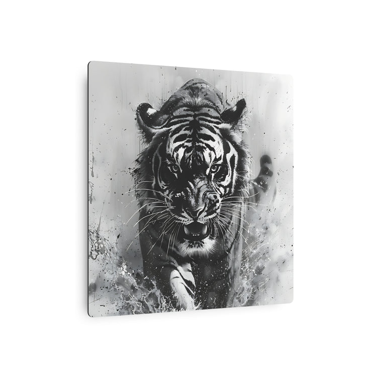 Tiger Metal Art — Dramatic Black & White Running Tiger Wall Decor - The Art Hub