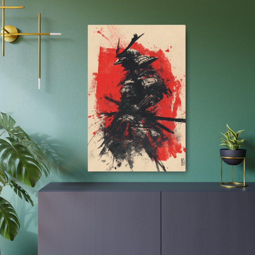 Samurai Ink Metal Art Sign – Japanese Warrior Wall Decor