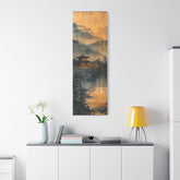 Golden Mist Mountain Landscape Canvas — Asian Pagoda Wall Art - The Art Hub
