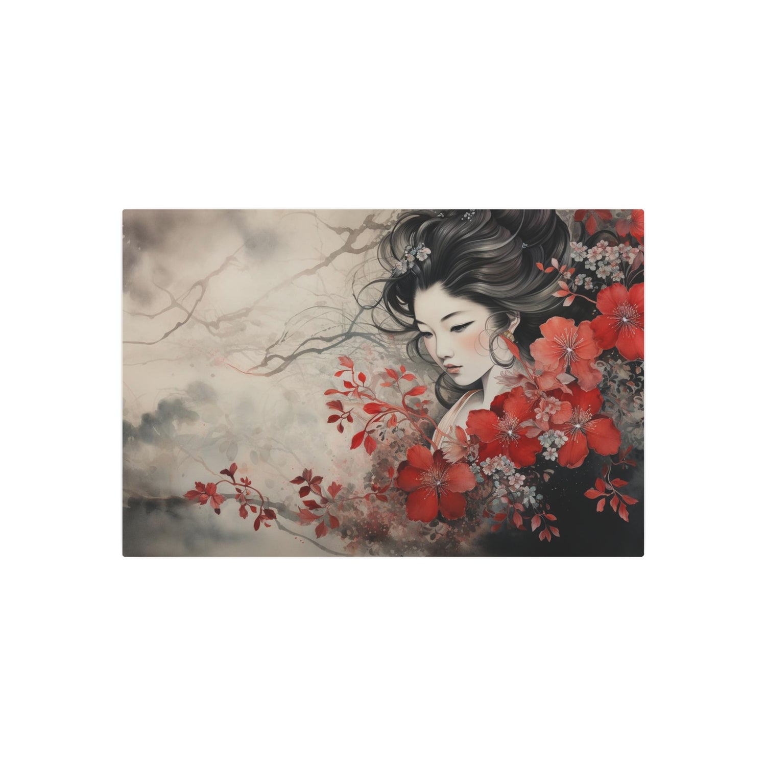 Oriental Geisha Metal Art Floral Japanese Wall Decor - The Art Hub