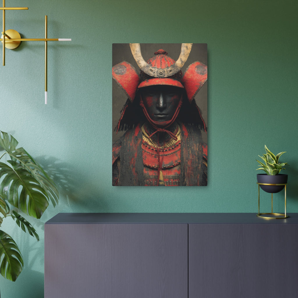 Samurai Armor Metal Art Sign — Red Warrior Wall Decor