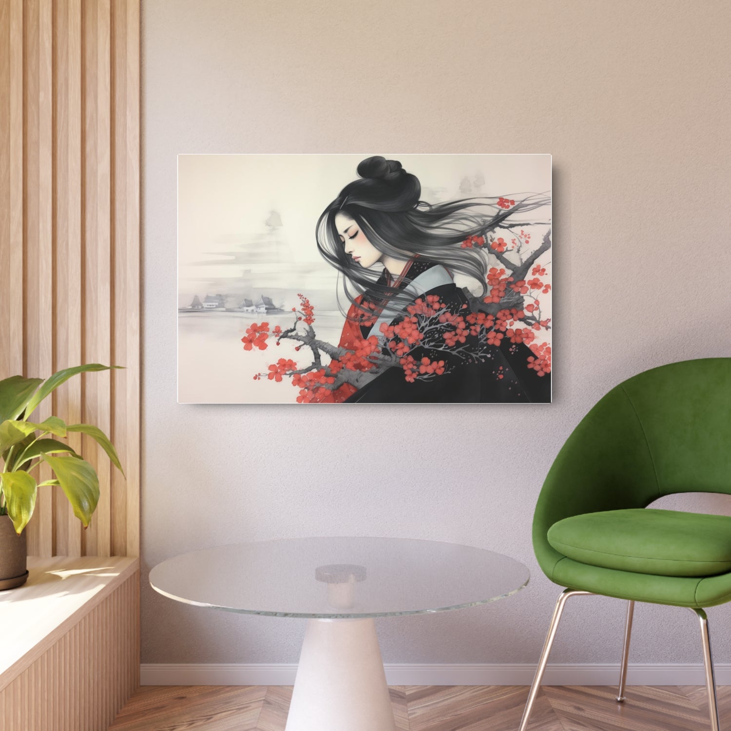 Metal Art Asian Woman with Cherry Blossoms Decorative Wall Art - The Art Hub